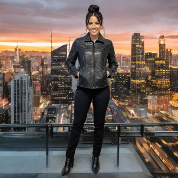 Avanti Vintage Motorcycle Genuine Leather Jacket Full Zip Collared Biker Coat - Picture 2 of 11